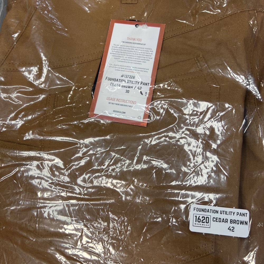 1620 Foundation Utility Pants  Brown 42x30‎ NWT  USA Made Durable Cordura Tough